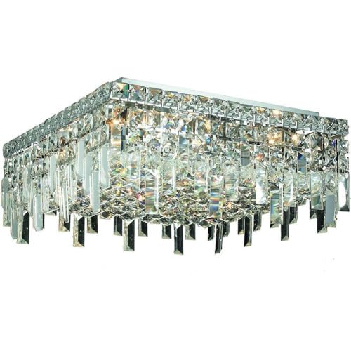 Elegant Lighting Royal Cut 6-Light Flush Mount Chandelier, Chrome Finish, Model 2033F16C/RC, Clear Crystals