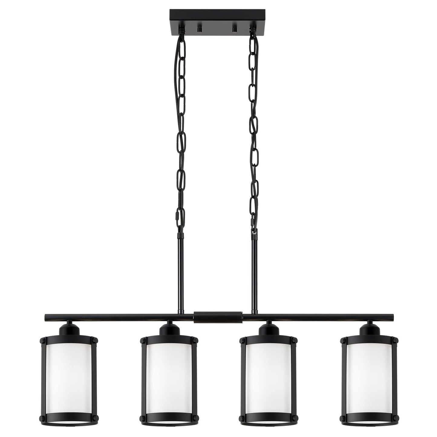 Osimir 4-Light Kitchen Island Lighting  Black Linear Dining Room Light Fixtures With Frosted Glass And Chain  Modern Farmhouse Chandelier Pendant Light For Kitchen Island Dining Room  Os-3014-4Isbkw