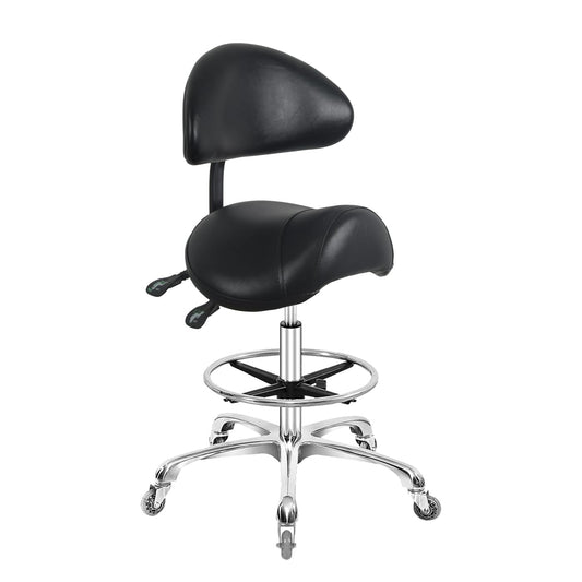 Nazalus Saddle Stool Chair with Back Support Footrest, Heavy-Duty(350LBS), Hydraulic Rolling Swivel Adjustable Stool Chair for Salon Spa Beauty Massage Dental Clinic Home Office Use(Black)