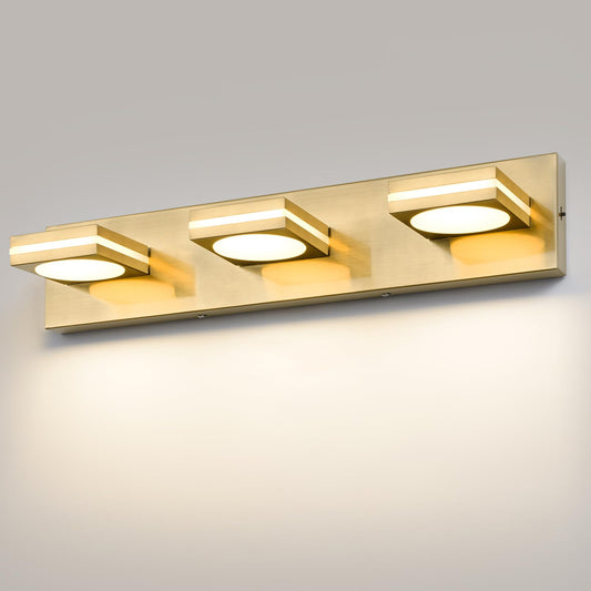Okeli 3-Light Led Bathroom Vanity Light Fixtures  Gold Modern Bathroom Wall Lighting Fixtures Over Mirror (3Cct  3000K-6000K)