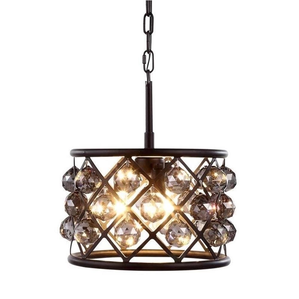 Elegant Lighting 3-Light Pendant Lamp, 12in Depth x 9in Height, Stainless Steel, Mocha Brown Finish, Silver Shade, Model 1214D12MB-SS/RC