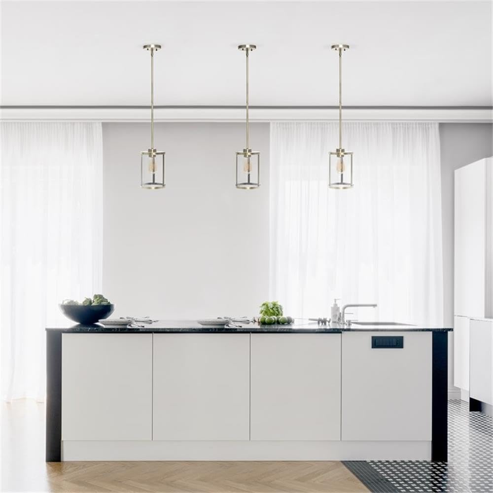 Lalia Home 1-Light Pendant Fixture, Adjustable, Clear Glass, Antique Brass, 9.25in Height, Model 1270-LHP-3002-AB
