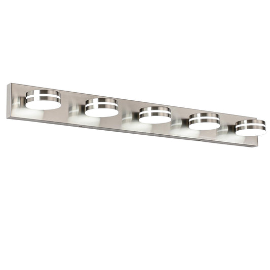 Bicrink Brushed Nickel Bathroom Light Fixtures Over Mirror  5-Light Bathroom Vanity Light  Led Dimmable Bath Lights  Modern Wall Mounted Lighting Fixture With Rotating Lamp Head