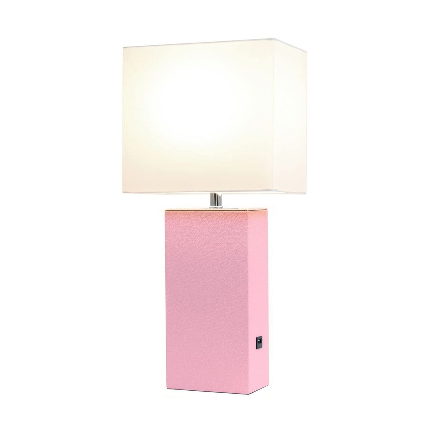 LALIA HOME Lexington 21in Leather Base Bedside Table Lamp with USB Charging Port, Pink, Model LHT-3012 Family
