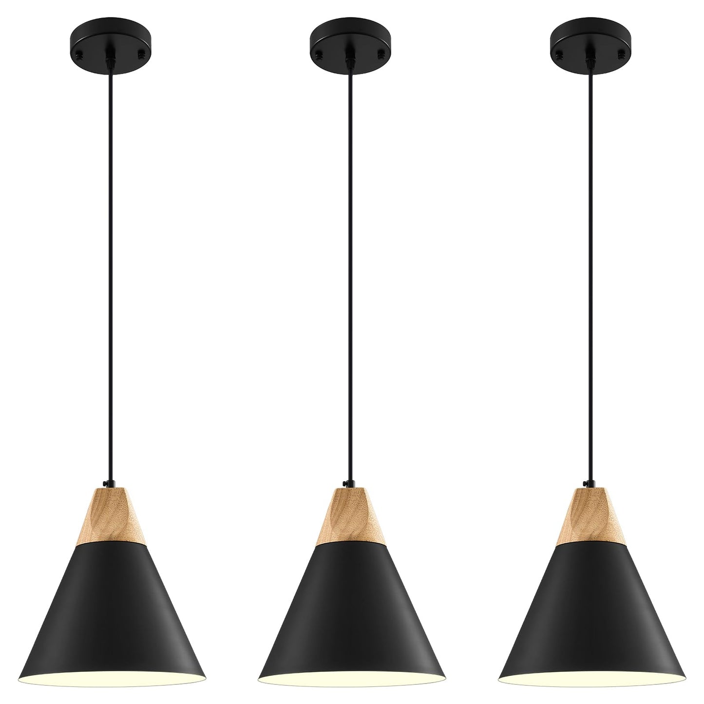 Sesiment Modern Pendant Lights  3 Packs 9.4Inch Black Pendant Light  Kitchen Pendant Lights  Farmhouse Pendant Light For Kitchen  Living Room  Bar  Bedroom  Office