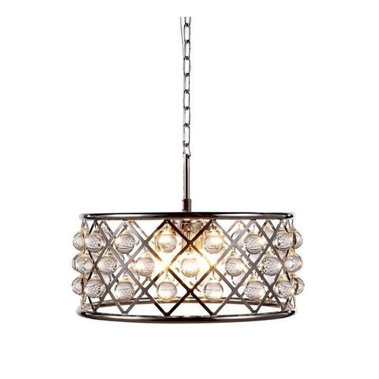 Elegant Lighting Madison 5-Light Pendant Lamp, Polished Nickel, 20in Depth x 9in Height, Crystal, Model 1213D20PN/RC