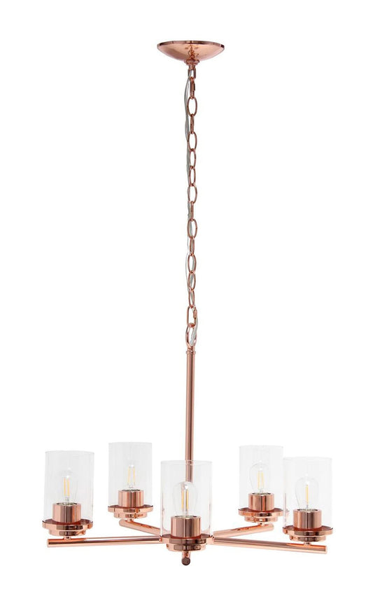 Elegant Designs 5-Light Pendant Chandelier, Rose Gold, Glass, 20.5inx20.5inx64in, Model PT1019-RGD