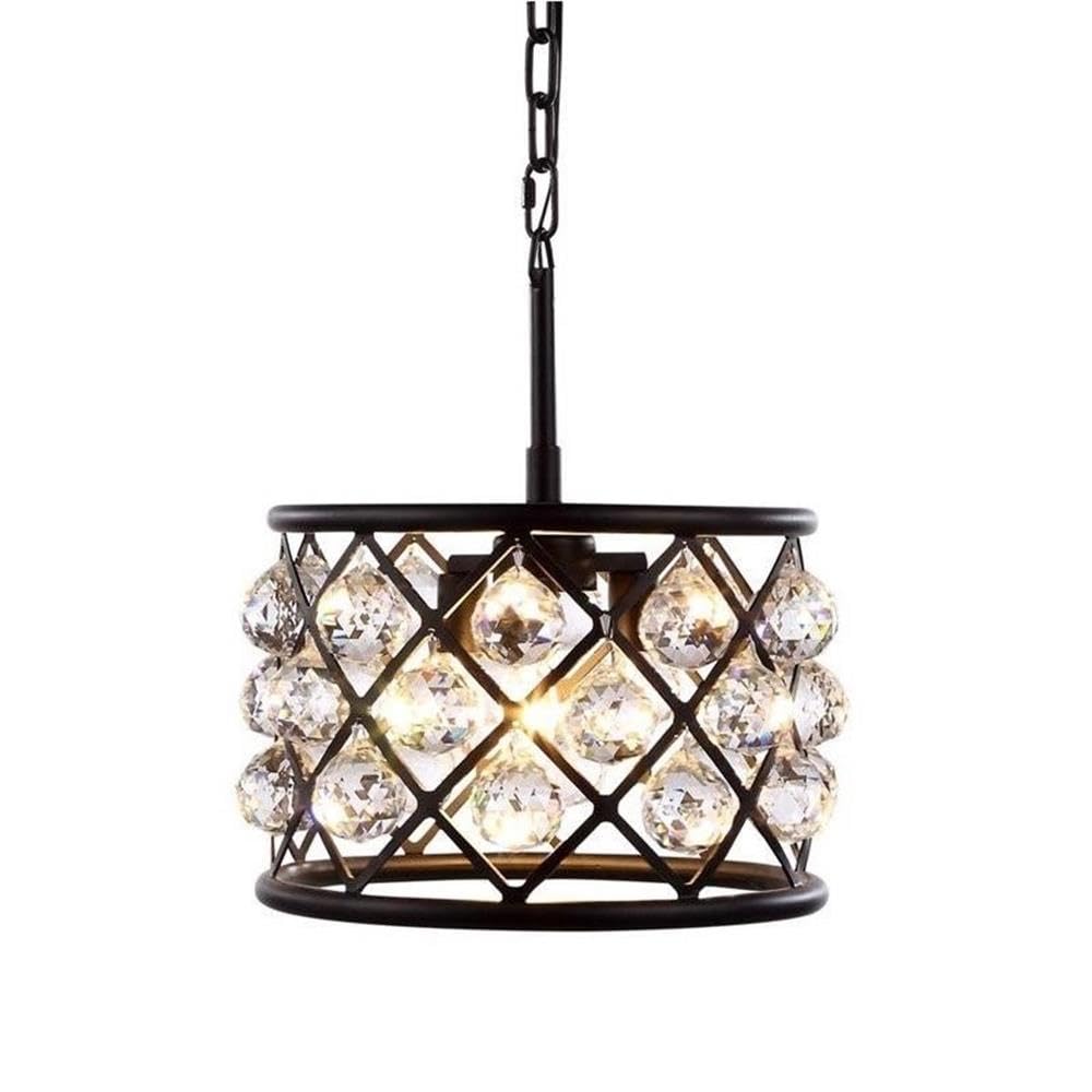 Elegant Lighting 3-Light Pendant Lamp, 12in Depth x 9in Height, Mocha Brown Finish, Crystal, Model 1214D12MB/RC