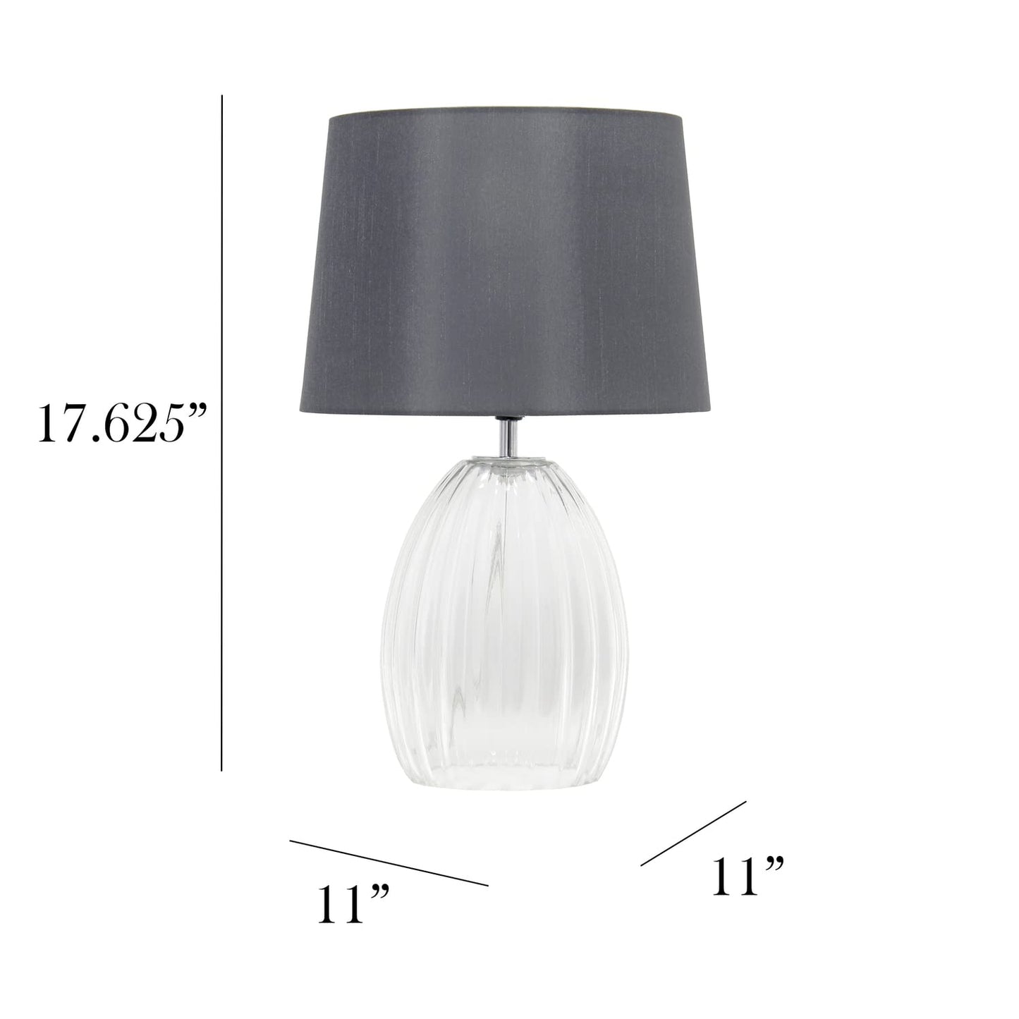 Elegant Designs LT2108-GRY Modern Farmhouse Bedside Table Lamp, 17.63in Ribbed Glass with Gray Fabric Shade, Natural/Light Beige