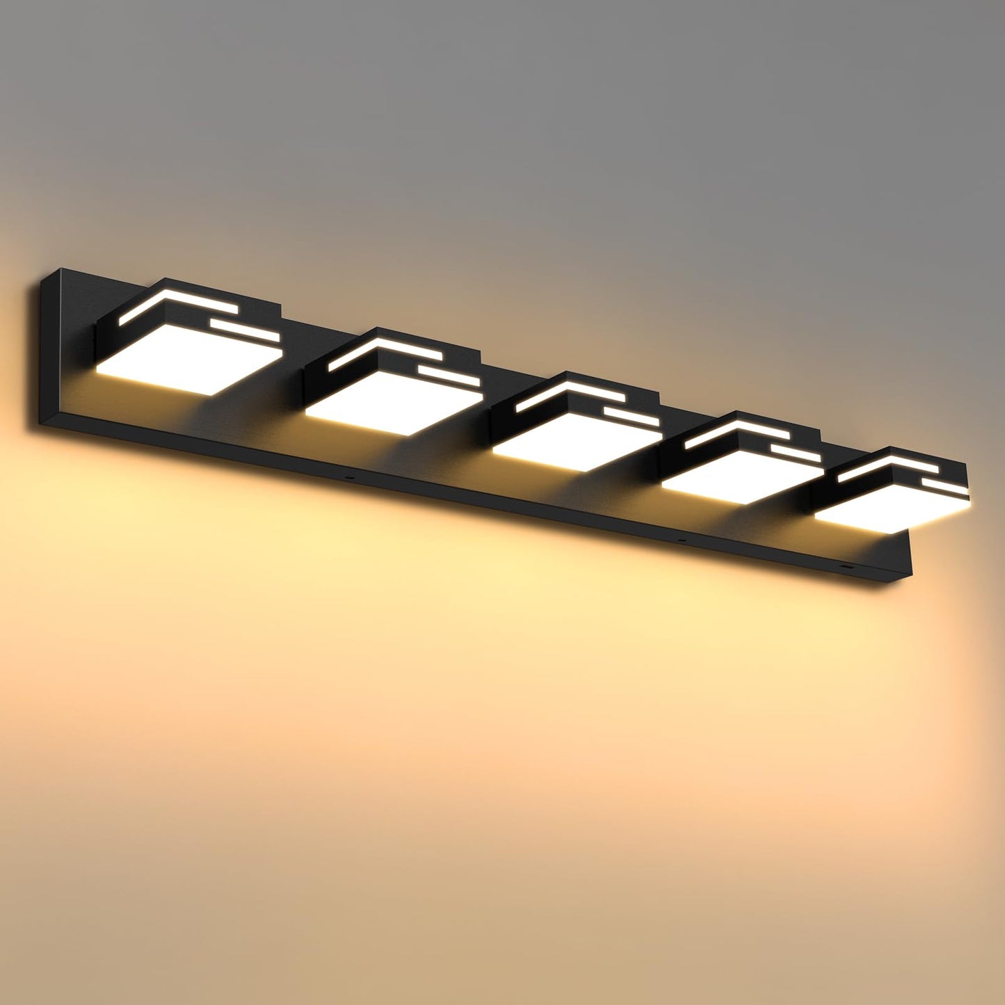 Lkhf Led Modern Bathroom Vanity Light Fixtures 5-Light 5Cct Dimmable Matte Black Vanity Lights For Bathroom Lighting Fixtures Over Mirror  With 350?Rotatable Acrylic Heads  34-Inch
