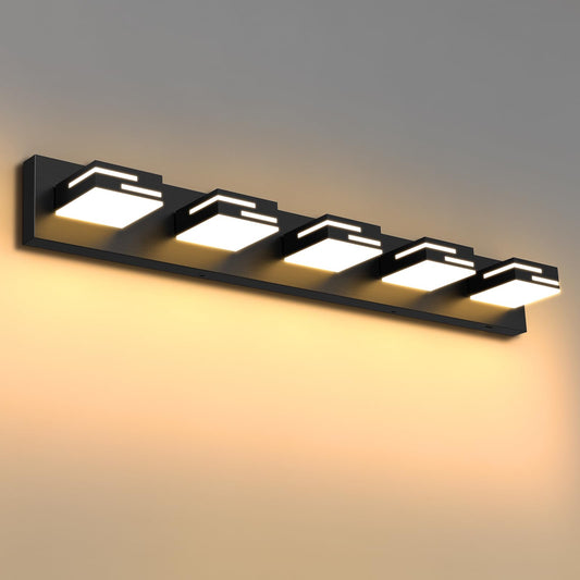 Lkhf Led Modern Bathroom Vanity Light Fixtures 5-Light 5Cct Dimmable Matte Black Vanity Lights For Bathroom Lighting Fixtures Over Mirror  With 350?Rotatable Acrylic Heads  34-Inch