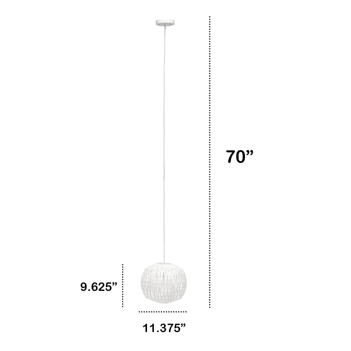 Lalia Home 1-Light Pendant, Bohemian Coastal Style, 11.37in Size, White Paper Shade, Model 1270-LHP-3008-WH