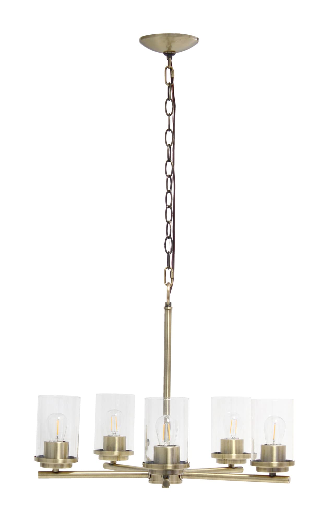 Elegant Designs 5-Light Pendant Chandelier, Antique Brass, 20.5in x 20.5in x 64in, Glass, Model PT1019-ABS, Vintage Industrial Style