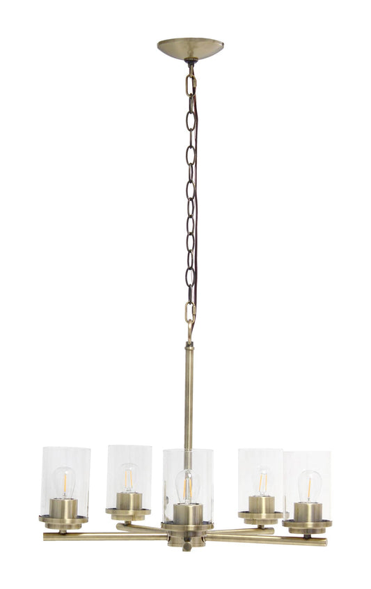 Elegant Designs 5-Light Pendant Chandelier, Antique Brass, 20.5in x 20.5in x 64in, Glass, Model PT1019-ABS, Vintage Industrial Style