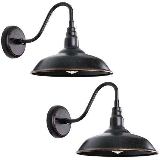 GOALPLUS Outdoor Gooseneck Barn Light, Waterproof Bronze, 14in Dome, Wall Sconce, Model LM2202-BR-2P, 2 Pack