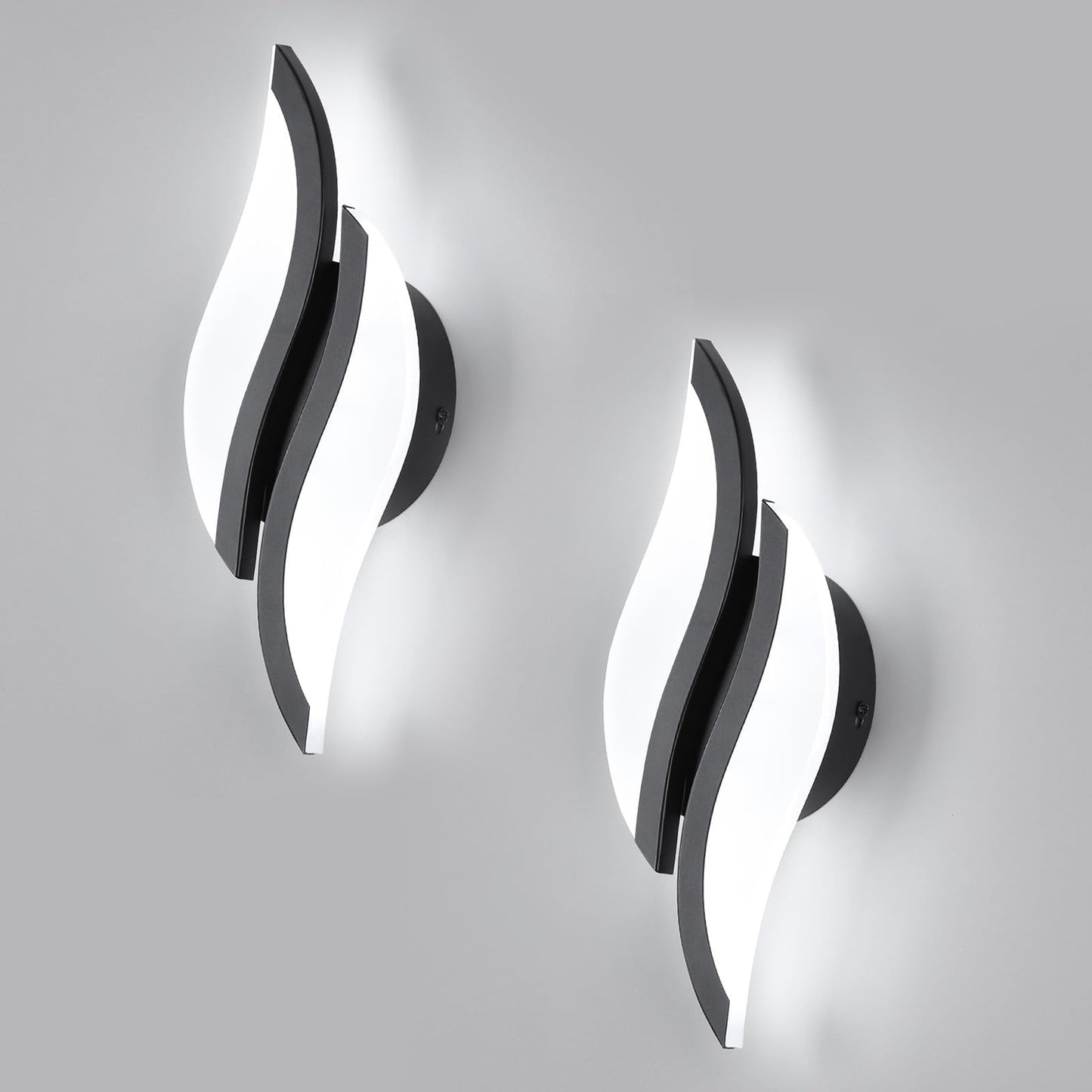Modern Led Wall Sconces Set Of 2  6000K Black Indoor Wall Light Fixtures Acrylic Wall Sconce Lighting For Living Room Bedroom Bedside Bathroom Hallway Stairway Wall Lamp (Black)