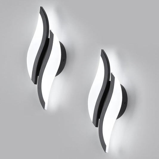 Modern Led Wall Sconces Set Of 2  6000K Black Indoor Wall Light Fixtures Acrylic Wall Sconce Lighting For Living Room Bedroom Bedside Bathroom Hallway Stairway Wall Lamp (Black)