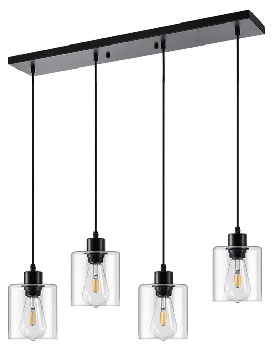 Rocunsi 4-Light Kitchen Island Lighting  Black Pendant Light Fixture  Farmhouse Dining Room Light Fixtures Over Table  Modern Hanging Light Fixtures With Clear Glass  E26 Base  Bulbs Not Included