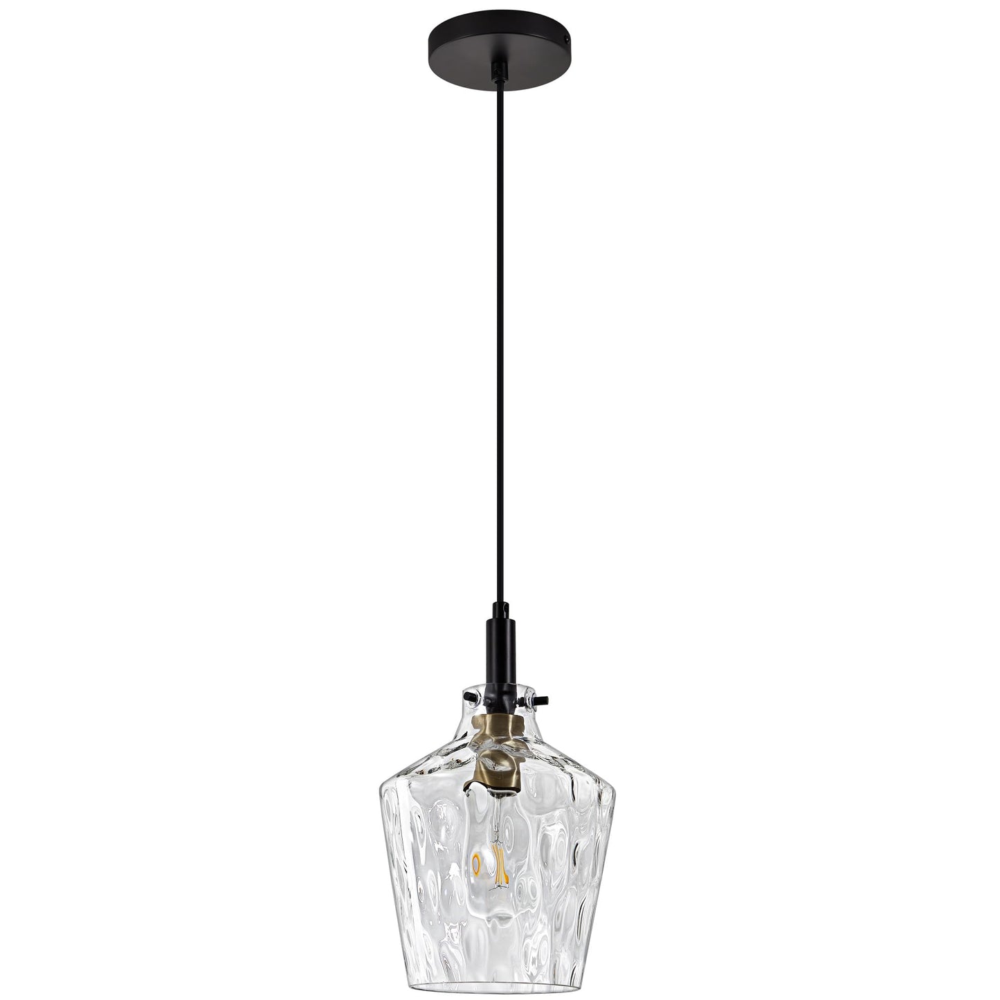 Vaziden Modern Hammered Glass Pendant Lighting For Kitchen Island 1 Pack  Farmhouse Black And Gold Pendant Light Fixtures  Height Adjustable Ceiling Pendant Light  8 Inch