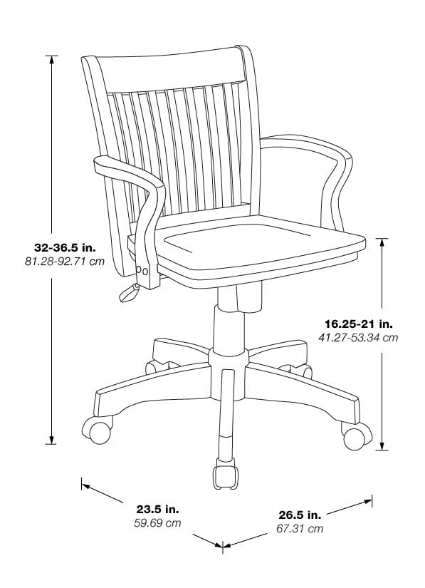 OSP Home Furnishings Deluxe Wood Banker's Home Office Desk Chair with Adjustable Height, Locking Tilt and Heavy Duty Base, Medium Oak Finish