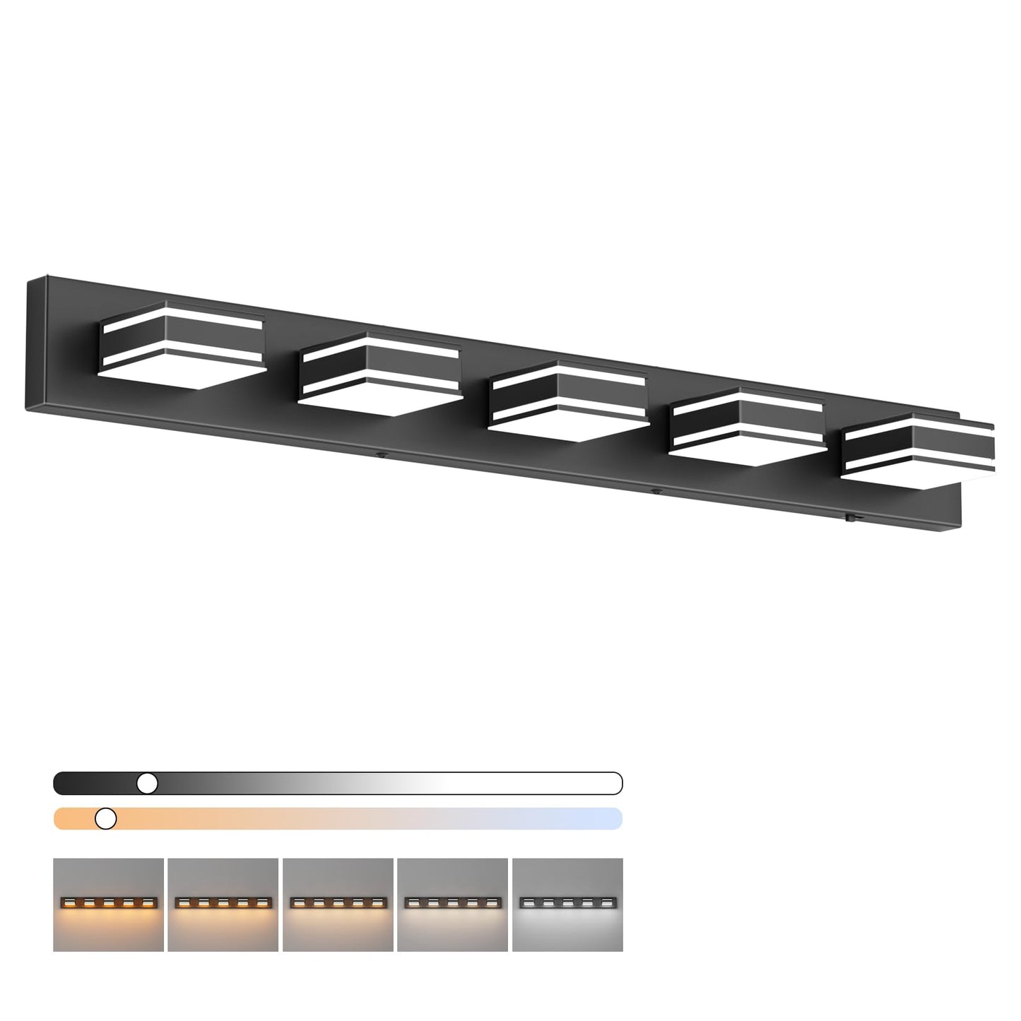 Ralbay 40.5Inch Black Vanity Light With 5 Color Temperatures (3000K-6000K) Dimmable Metal Acrylic Modern Led Matte Black Bathroom Lighting Over Mirror (5-Light)