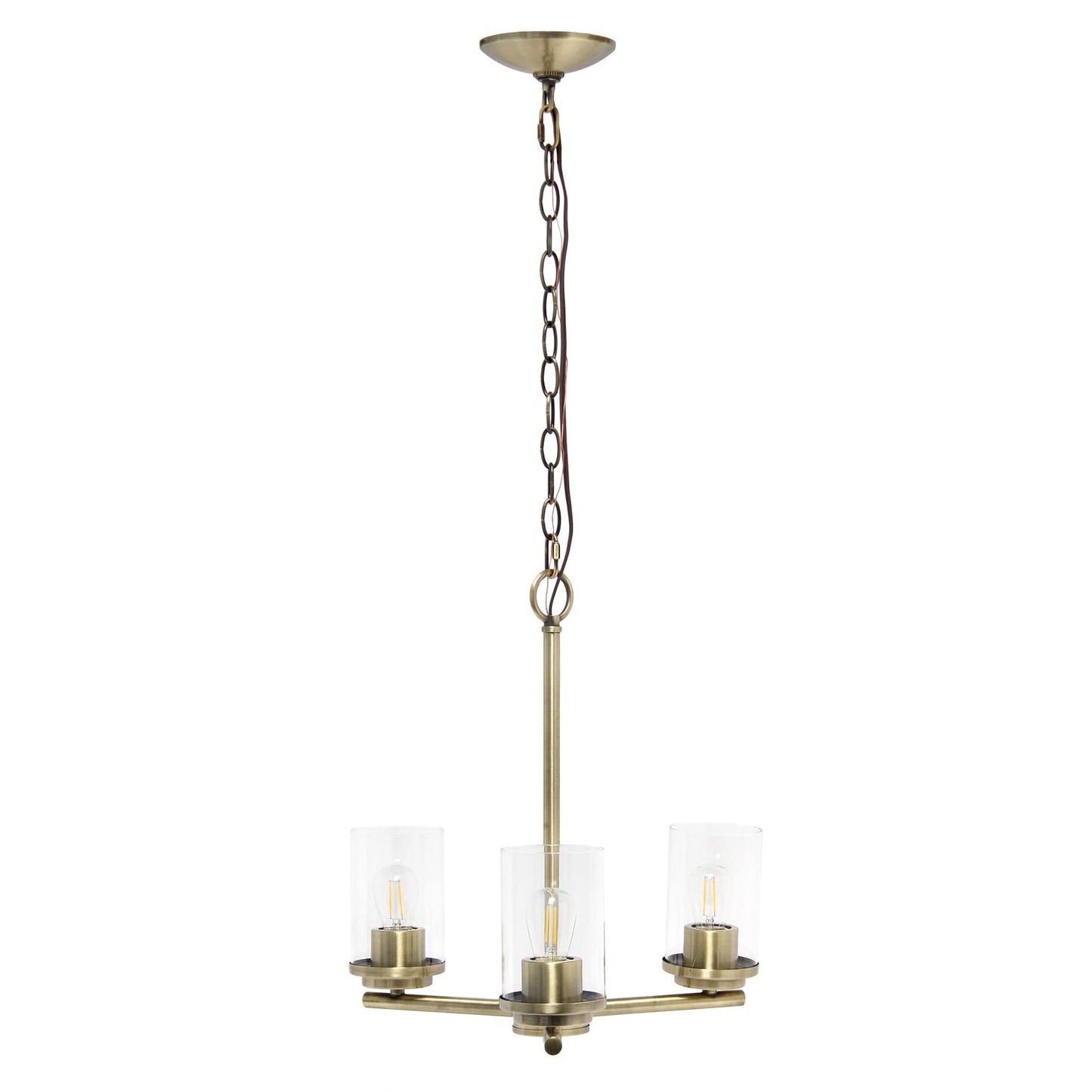 Elegant Designs Pendant Chandelier 3-Light Metal Clear Glass 15in Antique Brass PT1018-ABS
