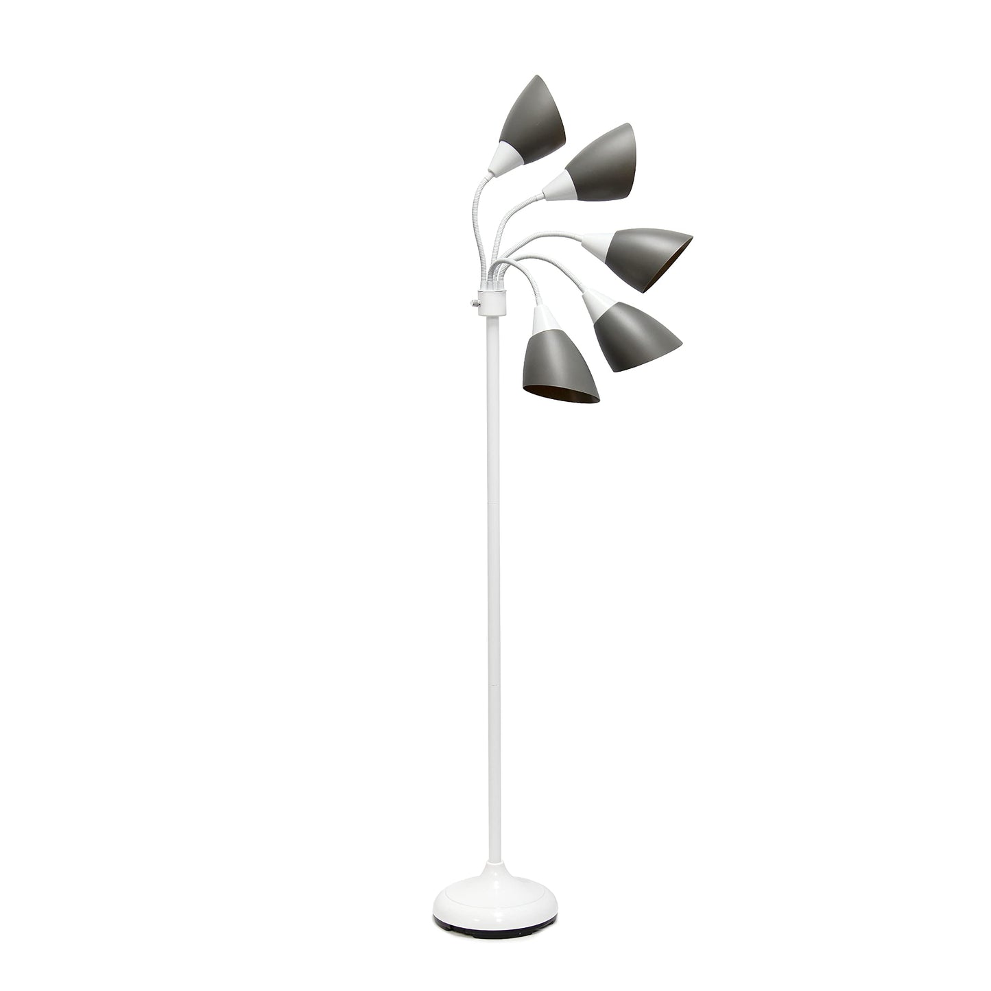 Simple Designs LF2006-GOW 67in White Gooseneck Floor Lamp with Gray Shades for Kids Bedroom, Playroom, Living Room, Office
