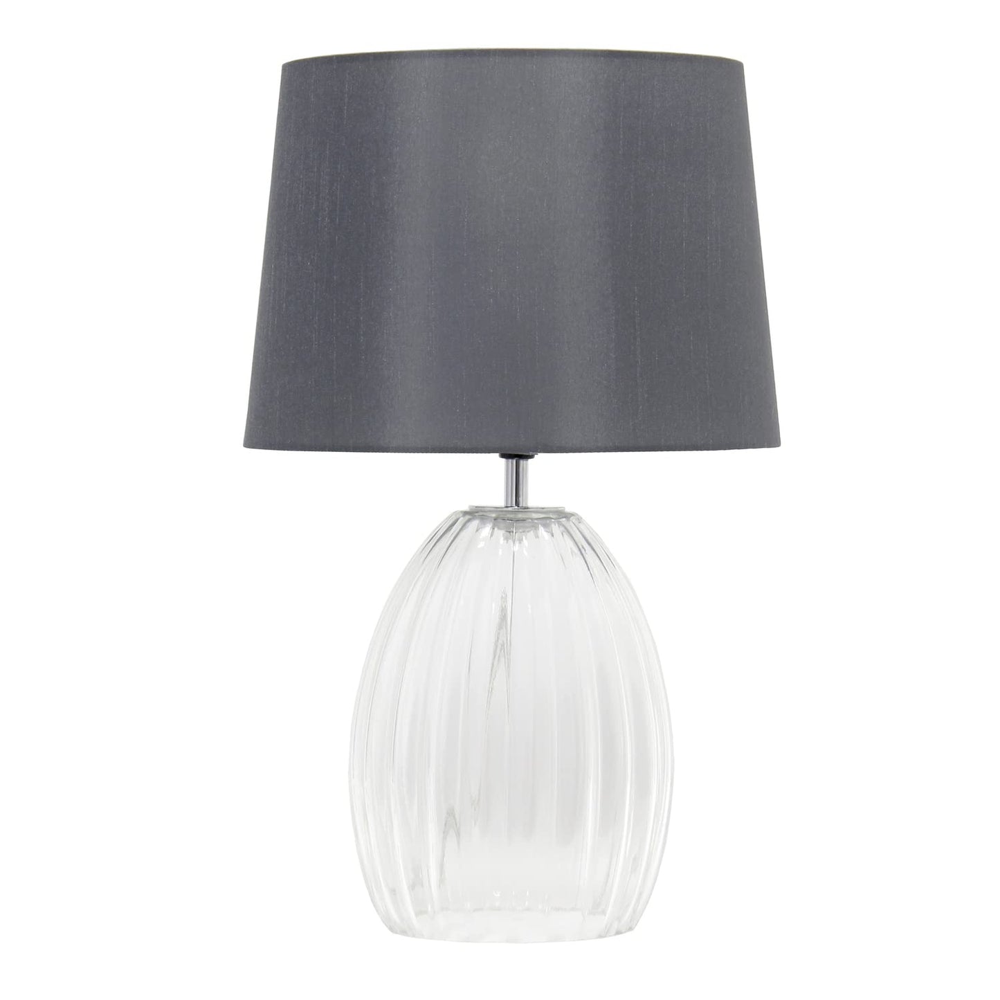 Elegant Designs LT2108-GRY Modern Farmhouse Bedside Table Lamp, 17.63in Ribbed Glass with Gray Fabric Shade, Natural/Light Beige
