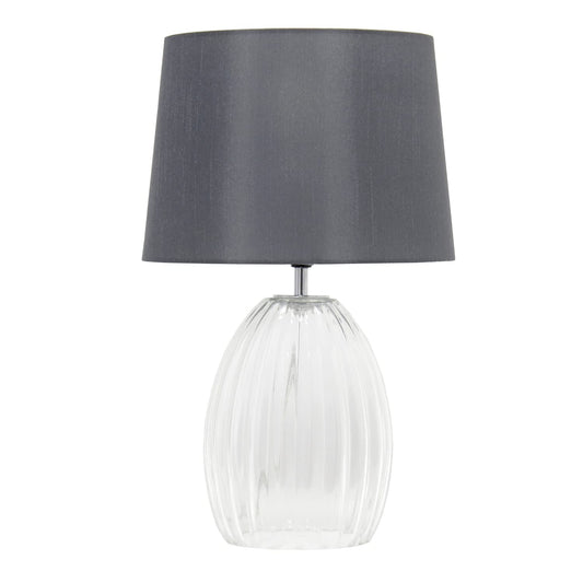 Lalia Home 17.63in Fluted Glass Bedside Table Lamp, Gray Fabric Shade, Clear Glass, Model 1270-LHT-4019-GY