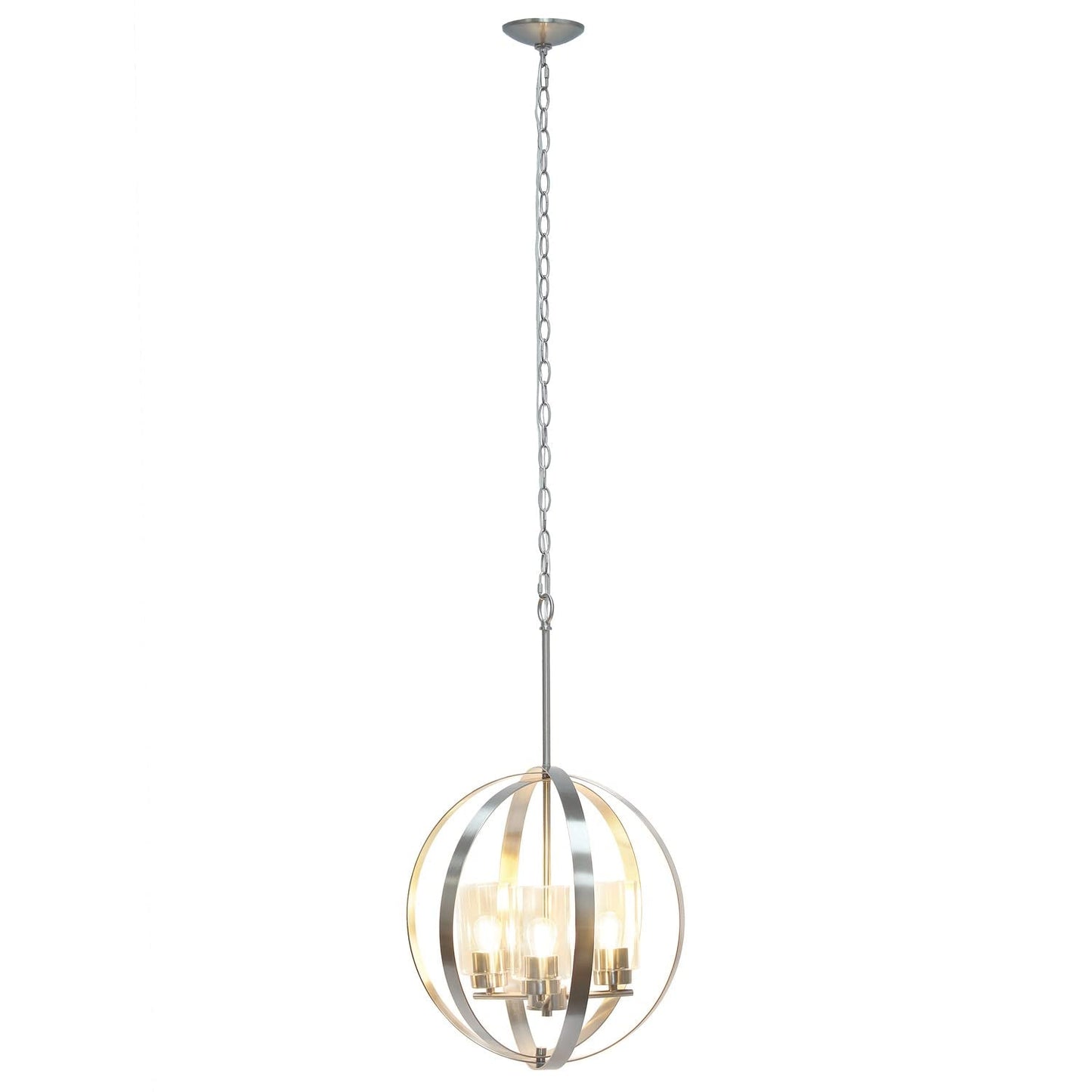 Elegant Designs 3-Light Pendant Ceiling Light, Brushed Nickel, 18in x 18in x 28.5in, Metal and Glass, Model PT1021-BSN