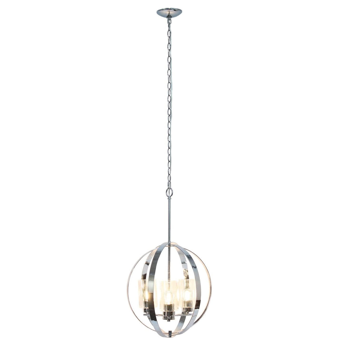 Elegant Designs 3-Light Pendant Light Metal & Glass 18in Chrome PT1021-CHR