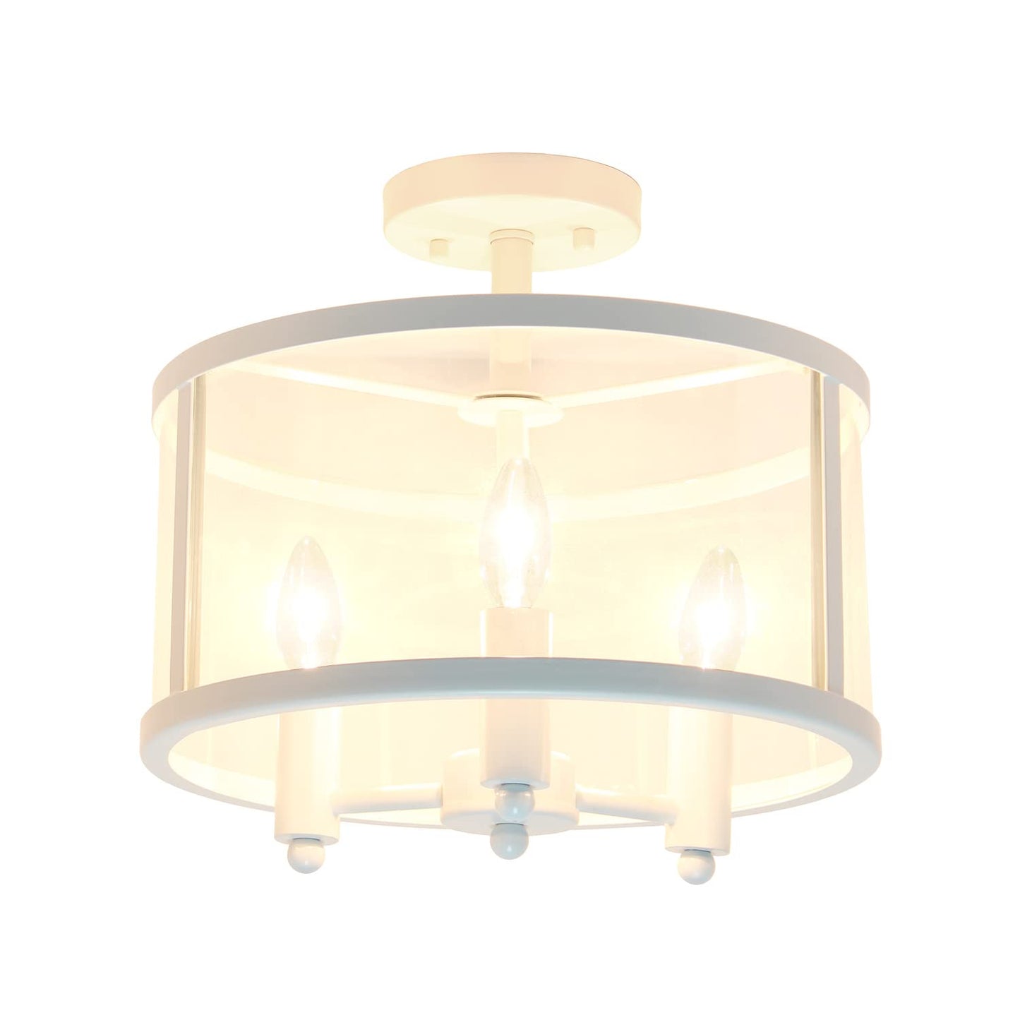 Elegant Designs FM1005-WHT 3-Light Semi-Flushmount Ceiling Light, 13in Iron & Glass, Matte White, Traditional Farmhouse Style