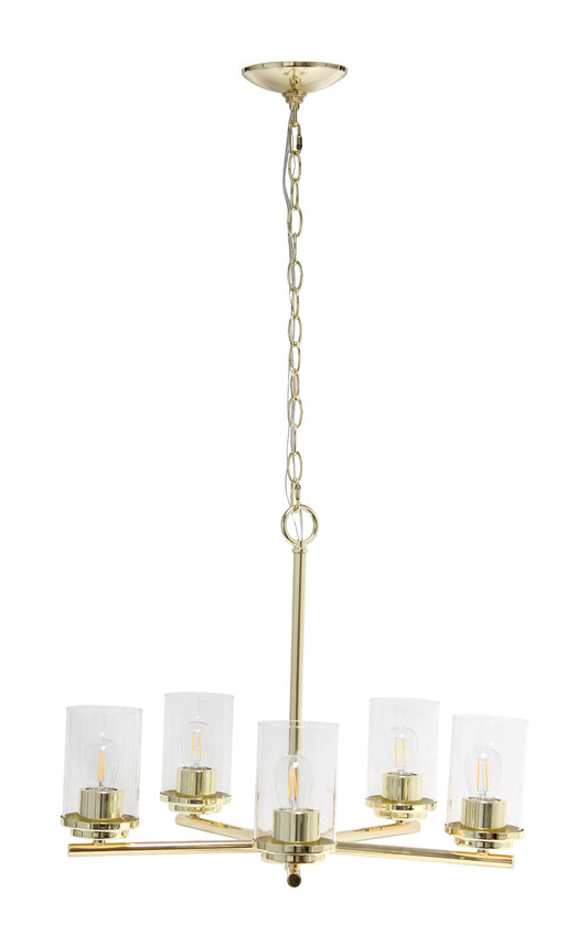 LALIA HOME 5-Light Pendant Chandelier, Clear Glass & Metal, 20.5in, Gold, Model 1270-LHP-3013-GL