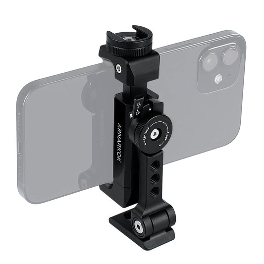 Arnarkok Metal Phone Tripod Mount W Rotatable Cold Shoe For Micphone Easy Use,Compatible With Iphone Tripod Adapter, Cell Phone