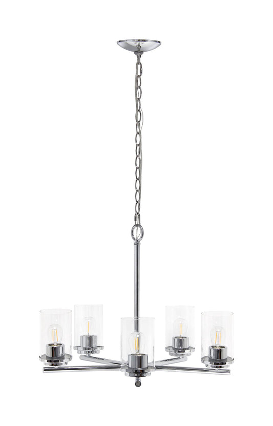 Elegant Designs 5-Light Chandelier, Chrome, 20.5in Metal & Glass, Model PT1019-CHR, Vintage Modern Design for Kitchen, Living Room, Dining Room