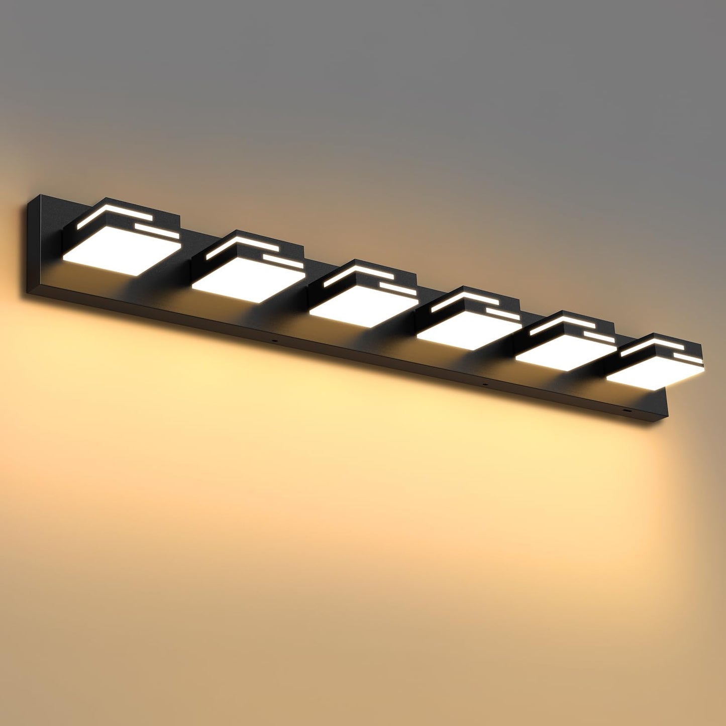 Lkhf Led Modern Bathroom Vanity Light Fixtures 6-Light 5Cct Dimmable Matte Black Vanity Lights For Bathroom Lighting Fixtures Over Mirror  With 350?Rotatable Acrylic Heads  40-Inch