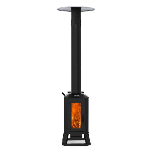 70,000 BTU Wood Pellet Outdoor Patio Heater with Glass Viewing Window – Pellet Heaters for Outdoor Use, Home, Gardens & Commercial - Portable with Wheels – Black