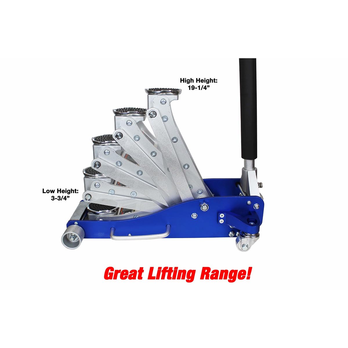 K Tool International 63099 3 Ton Automotive Aluminum Service Floor Jack for Garages, Repair Shops, and DIY, 6,000 lbs. Capacity, Hydraulic Lifting Range 3.75" - 19.25", Dual Pump, Blue/Silver