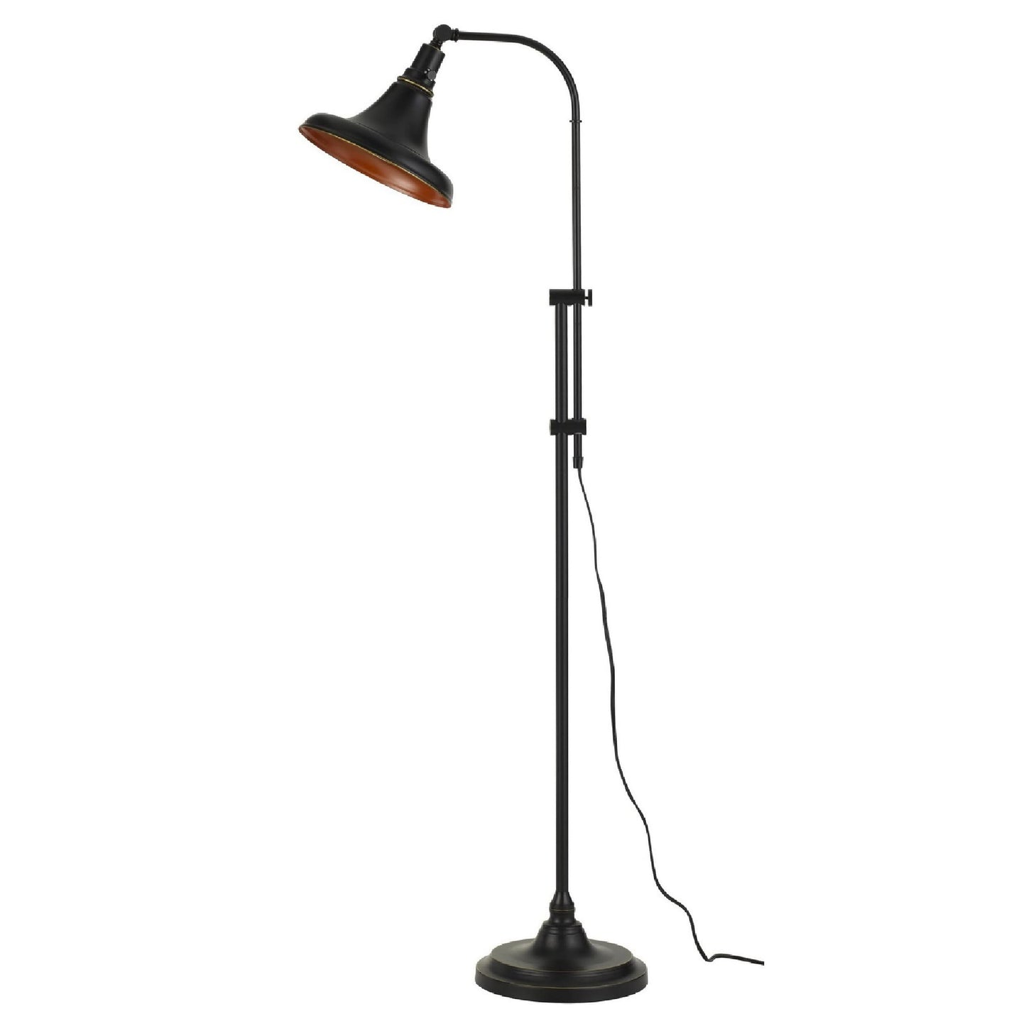 Benzara 47 Inch Adjustable Metal Floor Lamp, Tapered Shade, Black, Model BM271949, Bronze Finish