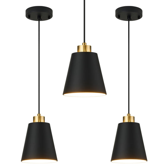 Lamknvs 3-Pack Matte Black Pendant Lights Metal Cone Kitchen Island Pendant Lighting With Gold Modern Hollow Shade Hanging Light Fixture For Dining Room Bar Hallway 63 Adjustable Cord