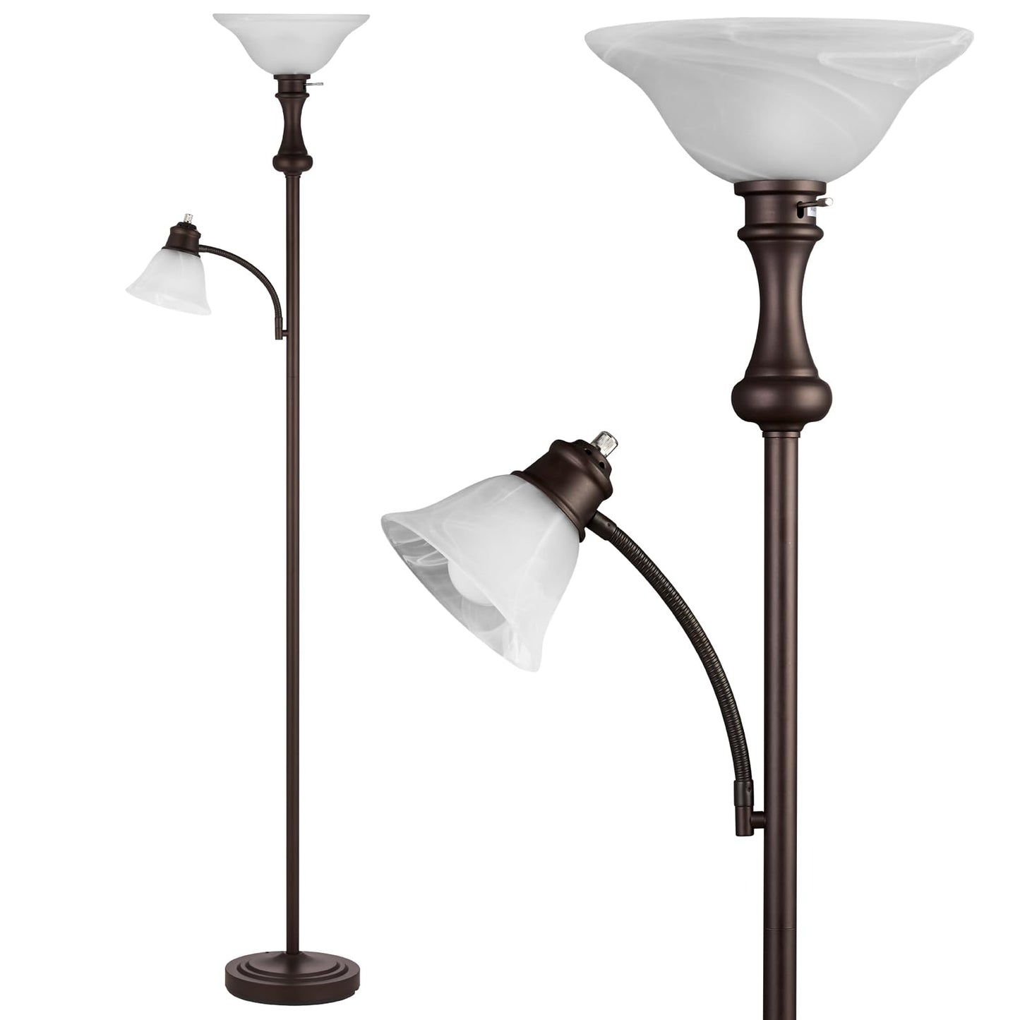 Leasgy 71 Torchiere Floor Lamp For Bedroom With Glass Shade  Tall Floor Lamps For Living Room With Adjustable Angle Arc Reading Light  Modern Standing Light  Knob Switch  Bulb Included  Red Brown
