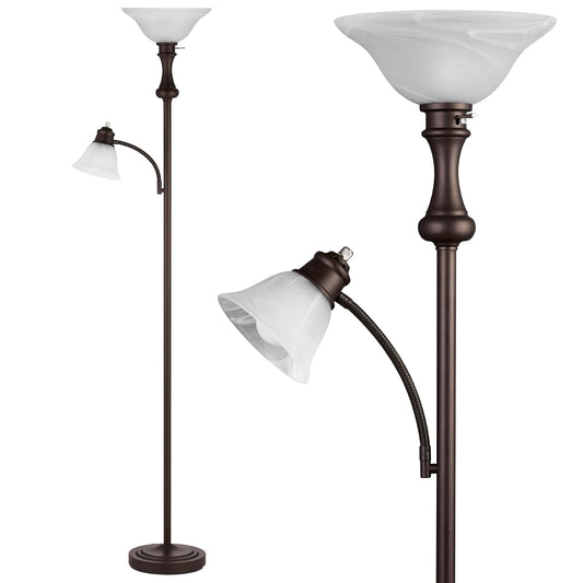 Leasgy 71 Torchiere Floor Lamp For Bedroom With Glass Shade  Tall Floor Lamps For Living Room With Adjustable Angle Arc Reading Light  Modern Standing Light  Knob Switch  Bulb Included  Red Brown