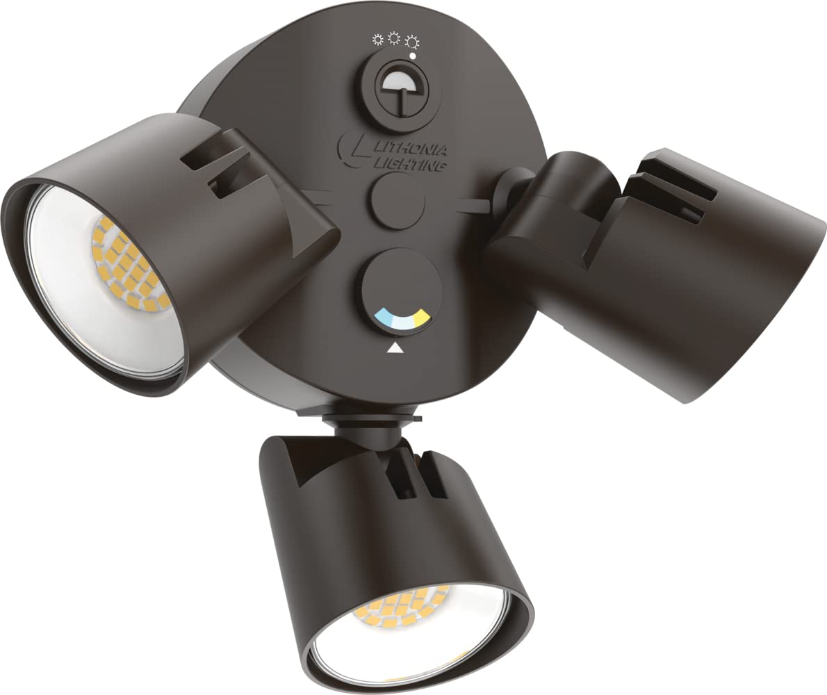 Lithonia Lighting HGX LED Outdoor Security Floodlight, 3-Light, Photocell Sensor, Dark Bronze, Adjustable Light Output