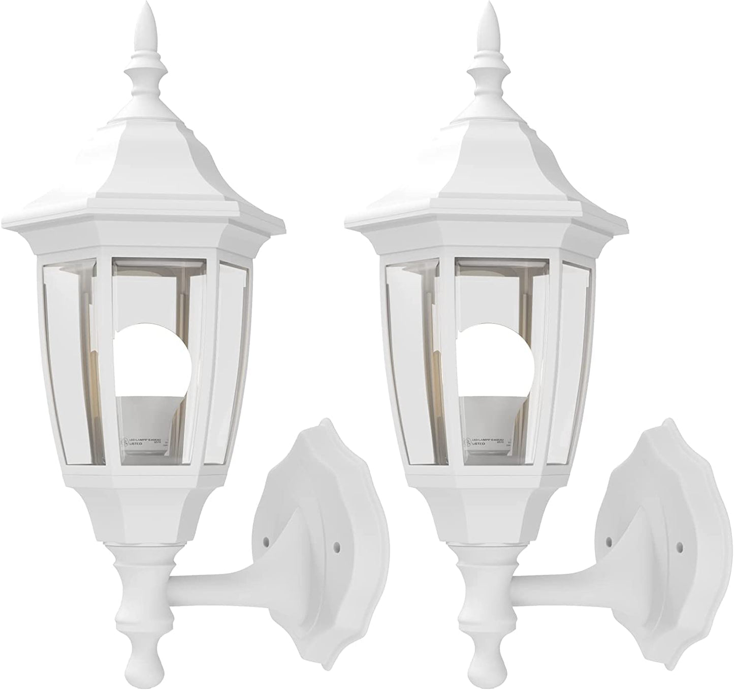 EMART Outdoor Porch Light, Waterproof Wall Fixture, Plastic, No Sensor, White, Model EM-WGL-2, Bulb Included