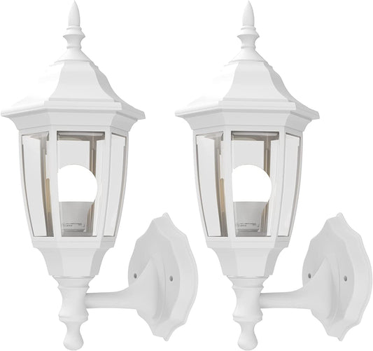 EMART Outdoor Porch Light, Waterproof Wall Fixture, Plastic, No Sensor, White, Model EM-WGL-2, Bulb Included