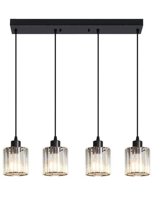 Rocunsi 4 Light Pendant Lighting For Kitchen Island  Black Hanging Light Fixture For Ceiling  Farmhouse Dining Room Lights For Bedroom  Hallway  Modern Glass Chandelier  E26 Base  Bulbs Not Included