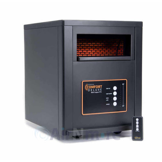 Comfort Deluxe by Airnmore, with Copper PTC, Infrared Space Heater with Remote,1500W,ETL Listed with High and Low Settings, Good for Small to Large Room's, 2-year warranty.
