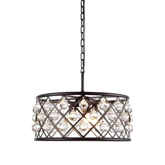 Elegant Lighting Madison Collection 5-Light Pendant Lamp, 20in Depth x 9in Height, Mocha Brown Finish, Crystal, Model 1213D20MB/RC