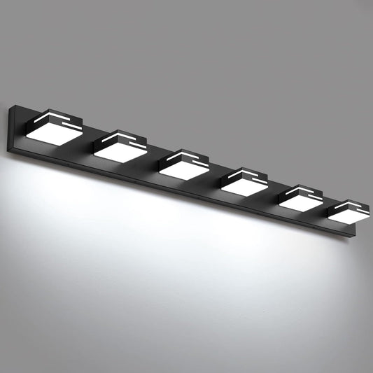 Lkhf Led Modern Bathroom Vanity Light Fixtures  6-Light 40-Inch Dimmable Matte Black Vanity Lights For Bathroom Lighting Fixtures Over Mirror  With 350?Rotatable Acrylic Heads (Cool White 6000K)