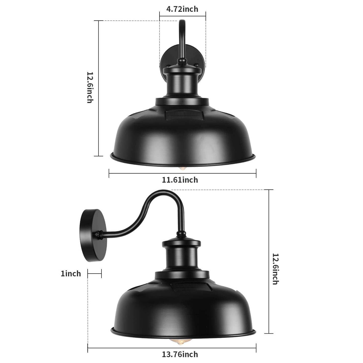 Diyel Solar Barn Light For Outside  Gooseneck Outdoor Wall Lights Solar Powered  Farmhouse Exterior Wall Sconce  Industrial Outside Lighting Fixture  Rustic Lantern For Garage  Barn  Shed Rzsr007-2 Bk